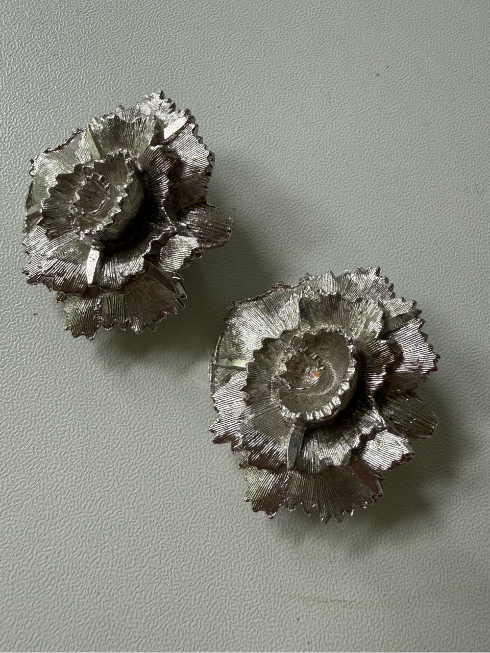 Silver Floral Clip-On Earrings - Women's Jewelry